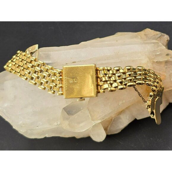 Vintage 18k Gold Womens Square Diamond Watch with Safety Chain HS173 - Picture 7 of 15